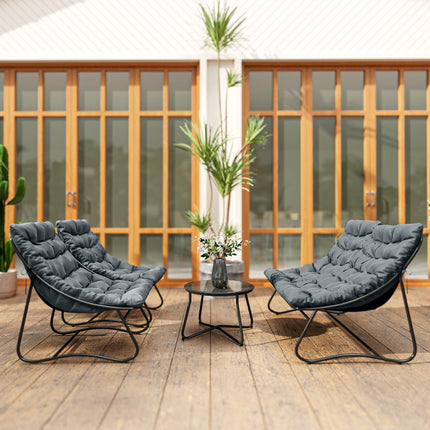 Four-Piece Curved Seat Garden Sofa Set with Table - Grey/Black