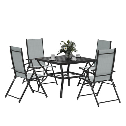 5 Piece Steel Frame Patio Dining Set with Folding Chairs - Grey Black
