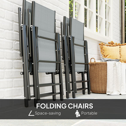 5 Piece Steel Frame Patio Dining Set with Folding Chairs - Grey Black