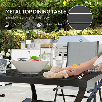 5 Piece Steel Frame Patio Dining Set with Folding Chairs - Grey Black