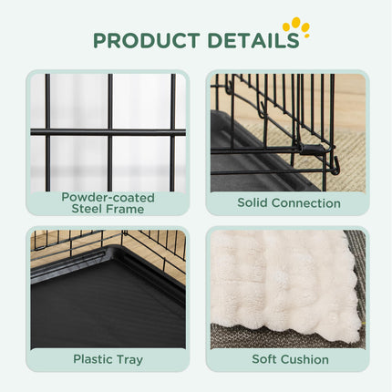 Foldable Extra Large Dog Crate with 2 Doors, Tray & Cushion 105x70x75cm - Black