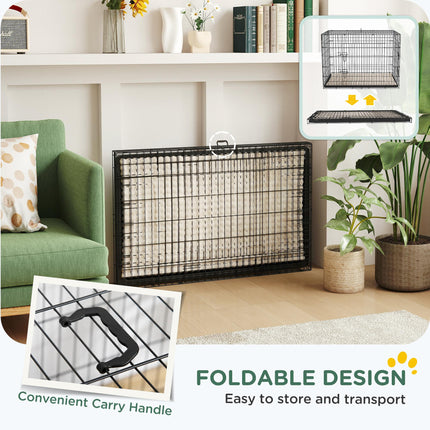 Foldable Extra Large Dog Crate with 2 Doors, Tray & Cushion 105x70x75cm - Black