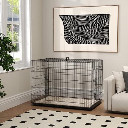 Foldable Extra Large Dog Crate with 2 Doors, Tray & Cushion 105x70x75cm - Black