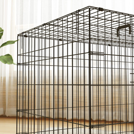 Foldable Extra Large Dog Crate with 2 Doors, Tray & Cushion 105x70x75cm - Black