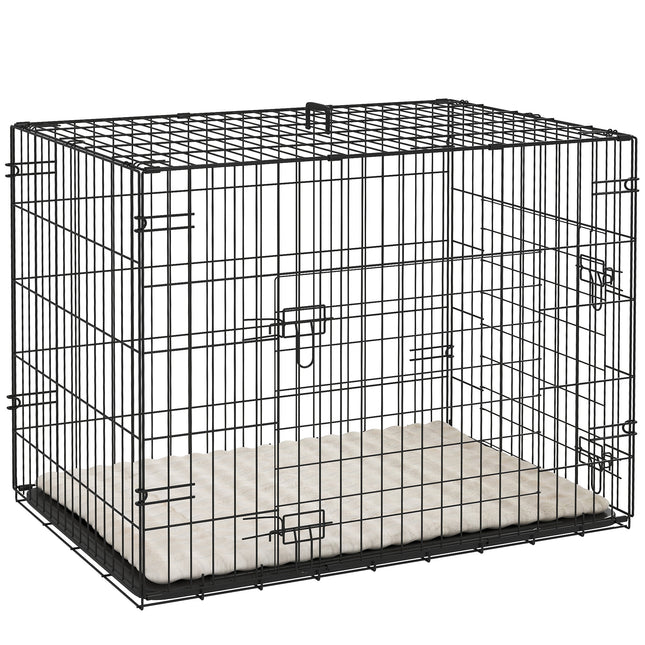 Foldable Small Dog Crate with 2 Doors, Tray & Cushion, 76x53x60 cm - Black