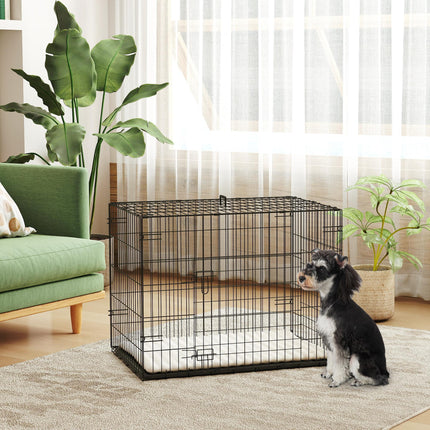 Foldable Small Dog Crate with 2 Doors, Tray & Cushion, 76x53x60 cm - Black