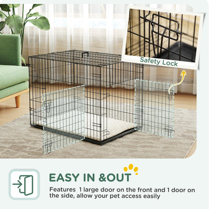 Foldable Small Dog Crate with 2 Doors, Tray & Cushion, 76x53x60 cm - Black