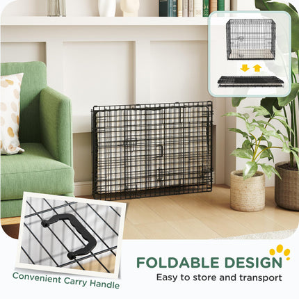 Foldable Small Dog Crate with 2 Doors, Tray & Cushion, 76x53x60 cm - Black