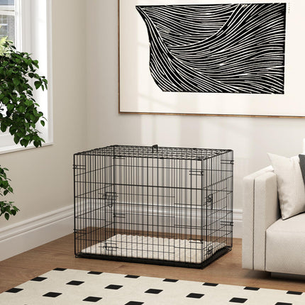 Foldable Small Dog Crate with 2 Doors, Tray & Cushion, 76x53x60 cm - Black