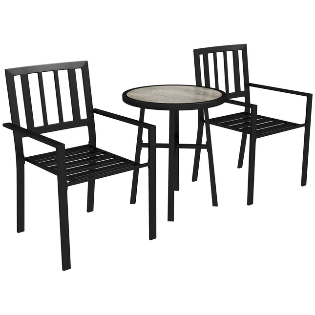 3 Piece Patio Bistro Set with Plastic Top and Stackable Chairs - Grey