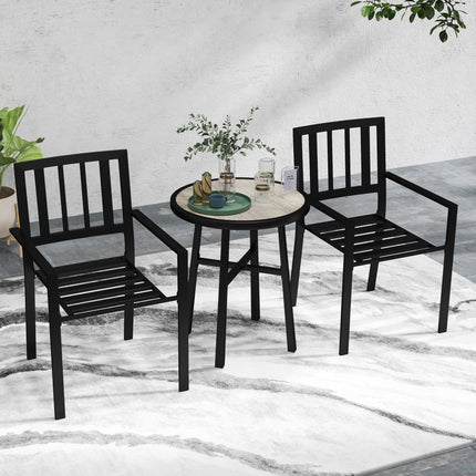 3 Piece Patio Bistro Set with Plastic Top and Stackable Chairs - Grey