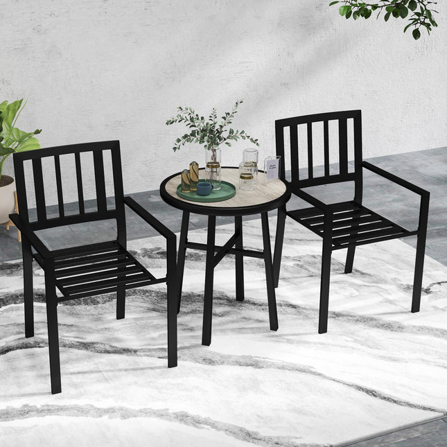 3 Piece Patio Bistro Set with Plastic Top and Stackable Chairs - Grey