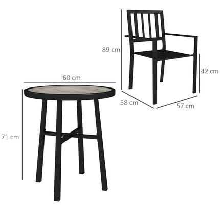 3 Piece Patio Bistro Set with Plastic Top and Stackable Chairs - Grey