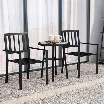 3 Piece Patio Bistro Set with Plastic Top and Stackable Chairs - Grey