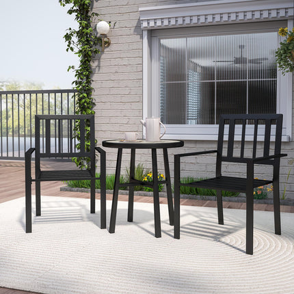 3 Piece Patio Bistro Set with Plastic Top and Stackable Chairs - Grey