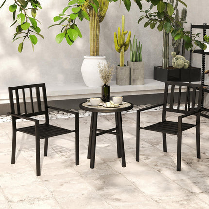 3 Piece Patio Bistro Set with Plastic Top and Stackable Chairs - Grey