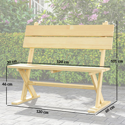 2 Seater Wooden Garden Bench, Fir Wood Outdoor Bench, Garden Loveseat with Slatt