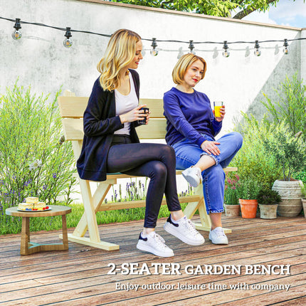 2 Seater Wooden Garden Bench, Fir Wood Outdoor Bench, Garden Loveseat with Slatt