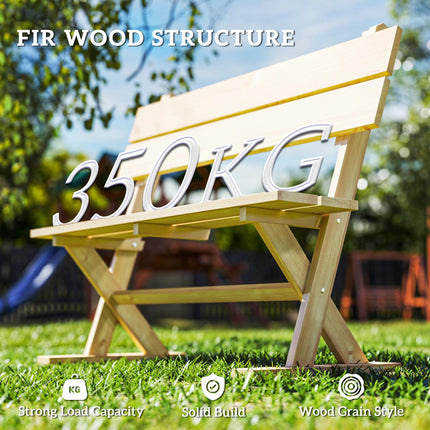 2 Seater Wooden Garden Bench, Fir Wood Outdoor Bench, Garden Loveseat with Slatt