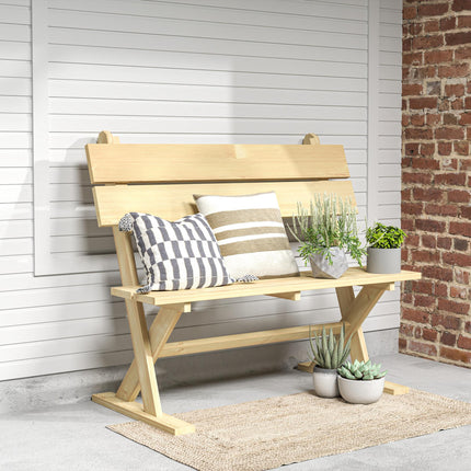 2 Seater Wooden Garden Bench, Fir Wood Outdoor Bench, Garden Loveseat with Slatt