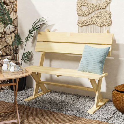 2 Seater Wooden Garden Bench, Fir Wood Outdoor Bench, Garden Loveseat with Slatt