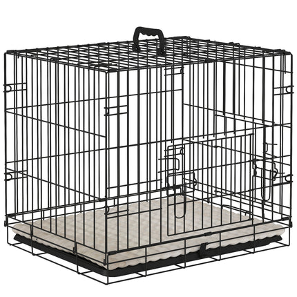 Foldable Dog Crate for Extra Small Dogs with Two Doors, Tray & Cushion - Black