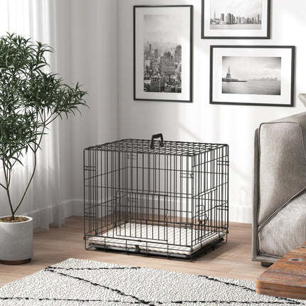 Foldable Dog Crate for Extra Small Dogs with Two Doors, Tray & Cushion - Black
