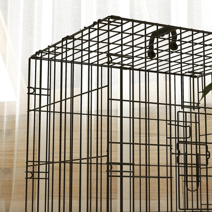 Foldable Dog Crate for Extra Small Dogs with Two Doors, Tray & Cushion - Black