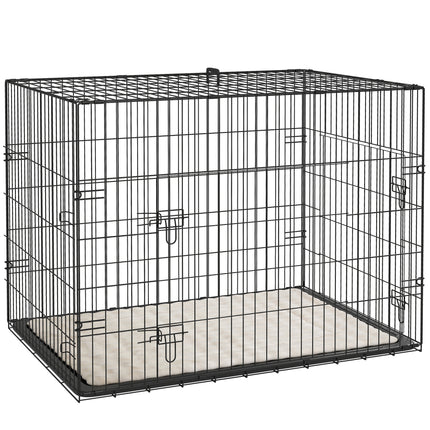 Foldable Dog Crate for Large Medium Dogs with 2 Doors, Tray & Cushion - Black