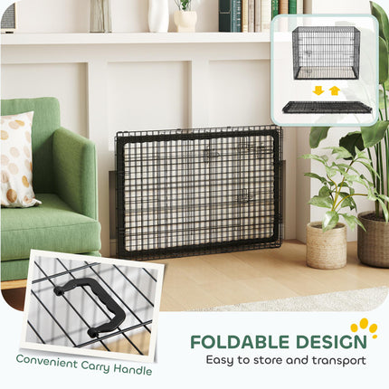 Foldable Dog Crate for Large Medium Dogs with 2 Doors, Tray & Cushion - Black