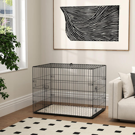 Foldable Dog Crate for Large Medium Dogs with 2 Doors, Tray & Cushion - Black