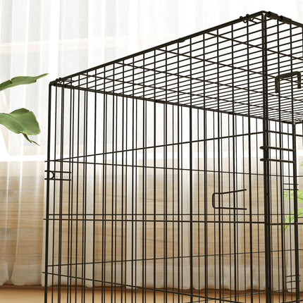 Foldable Dog Crate for Large Medium Dogs with 2 Doors, Tray & Cushion - Black