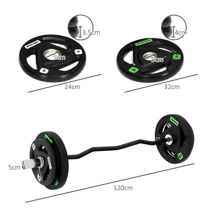 Curl Bar with 30kg Weight Plates, Barbell Bar for 5cm Weight Plates, Home Gym We