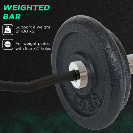 Curl Bar with 30kg Weight Plates, Barbell Bar for 5cm Weight Plates, Home Gym We