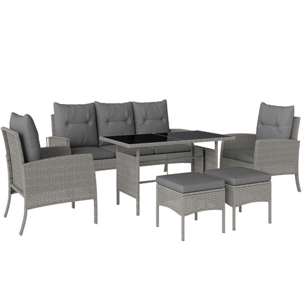 5 Seater Rattan Garden Furniture Set, 6 Piece Garden Sofa Set, Armchairs, 3-Seat