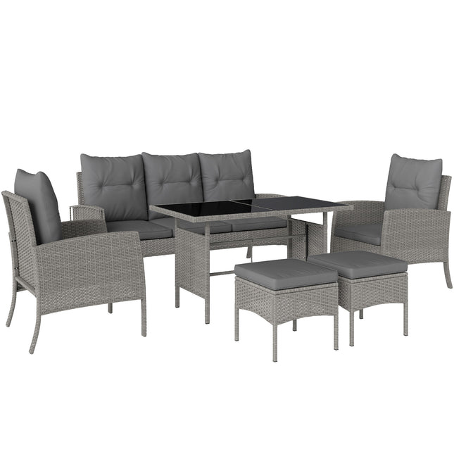 5 Seater Rattan Garden Furniture Set, 6 Piece Garden Sofa Set, Armchairs, 3-Seat