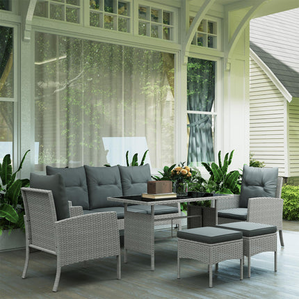5 Seater Rattan Garden Furniture Set, 6 Piece Garden Sofa Set, Armchairs, 3-Seat