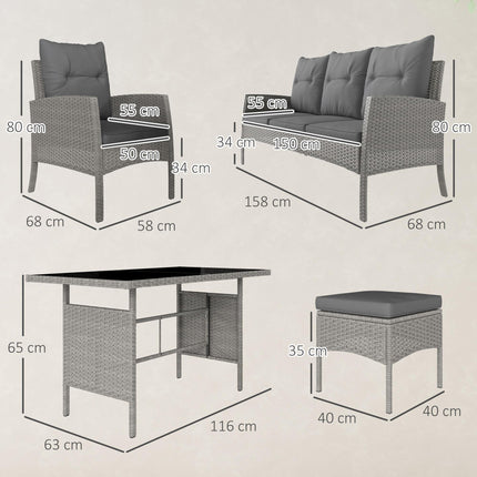 5 Seater Rattan Garden Furniture Set, 6 Piece Garden Sofa Set, Armchairs, 3-Seat