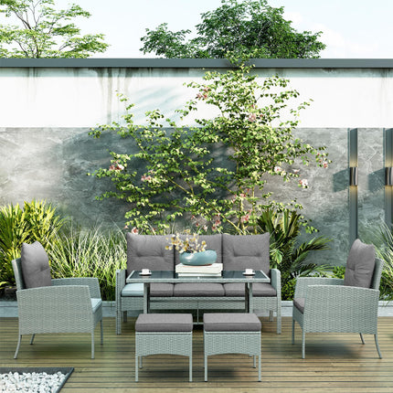 5 Seater Rattan Garden Furniture Set, 6 Piece Garden Sofa Set, Armchairs, 3-Seat