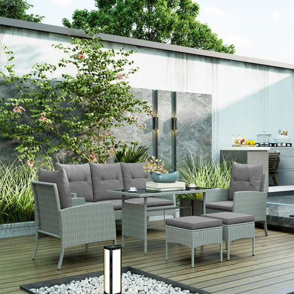 5 Seater Rattan Garden Furniture Set, 6 Piece Garden Sofa Set, Armchairs, 3-Seat