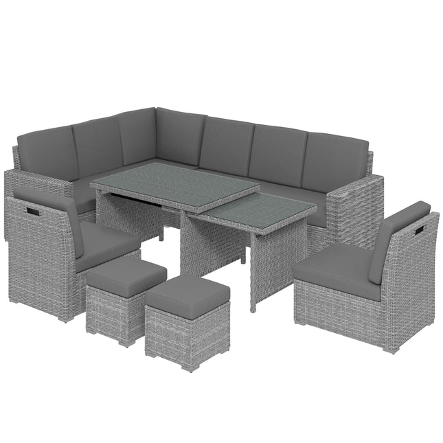 Seven-Piece Rattan Garden Sofa Set with Expanding Table - Light Grey