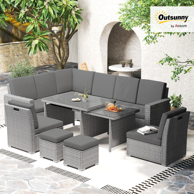 Seven-Piece Rattan Garden Sofa Set with Expanding Table - Light Grey
