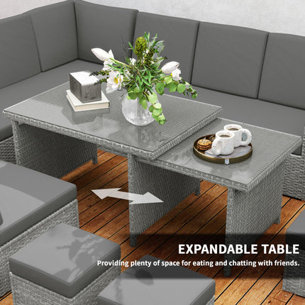 Seven-Piece Rattan Garden Sofa Set with Expanding Table - Light Grey