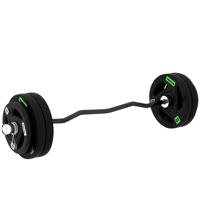 Curl Bar with 30kg Weight Plates, Barbell Bar for 5cm Weight Plates, Home Gym We 1