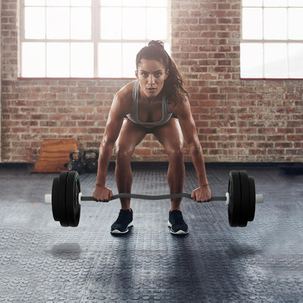 Curl Bar with 30kg Weight Plates, Barbell Bar for 5cm Weight Plates, Home Gym We 1