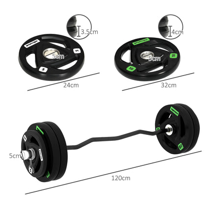 Curl Bar with 30kg Weight Plates, Barbell Bar for 5cm Weight Plates, Home Gym We 1