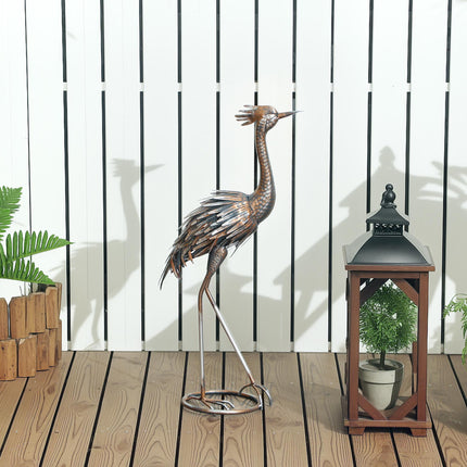 Heron Metal Garden Statue with Stakes for Patio Pond Landscape Decoration - Silver Tone