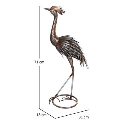 Heron Metal Garden Statue with Stakes for Patio Pond Landscape Decoration - Silver Tone