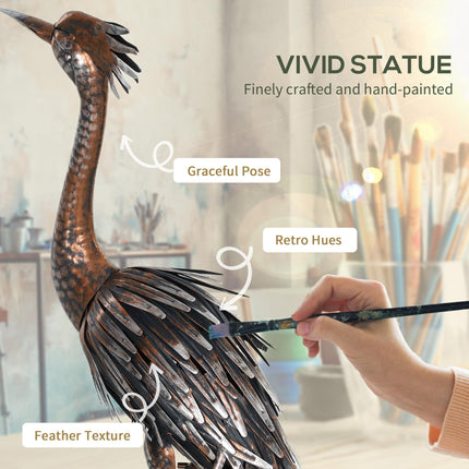 Heron Metal Garden Statue with Stakes for Patio Pond Landscape Decoration - Silver Tone