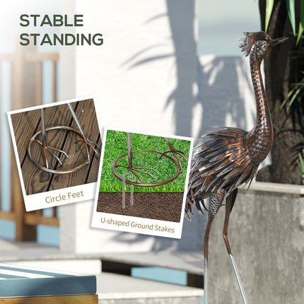 Heron Metal Garden Statue with Stakes for Patio Pond Landscape Decoration - Silver Tone